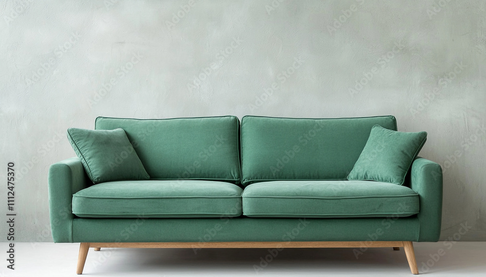 Elegant green sofa against a minimalist wall, perfect for modern interiors. Simple and stylish design ideal for home decor inspiration. Elegant green sofa against a minimalist wall, perfect for modern interiors. Simple and stylish design ideal for home decor inspiration.