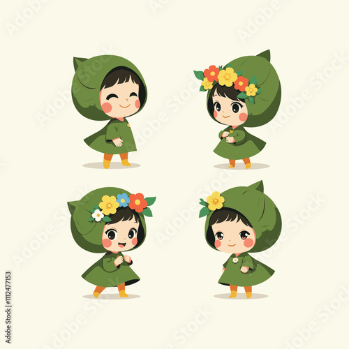 Smiling basil leaf with a floe vector design