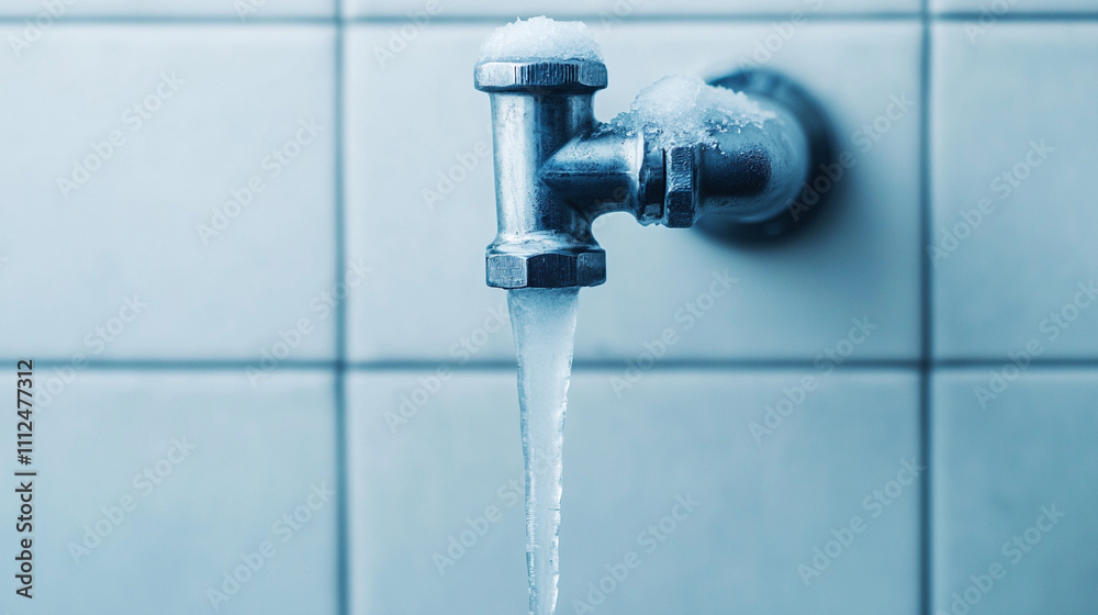 Frozen kitchen faucet with icicles forming from cold weather, highlighting extreme temperature effects on plumbing. Frozen kitchen faucet with icicles forming from cold weather, highlighting extreme temperature effects on plumbing.