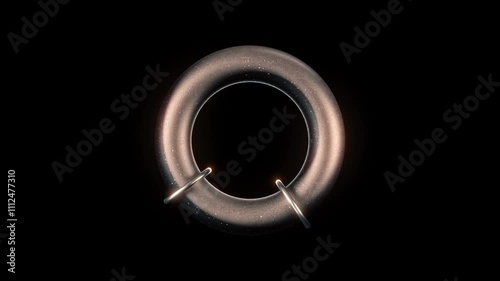 The small metal rings move around the large one. Looped 4k video, 3d render, on black background. Loading screen concept or visualisation of infinity of motion.