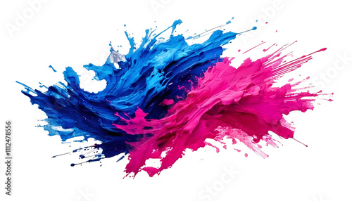 Abstract blue and pink in splash, paint, brush strokes, stain grunge isolated explode. Generative AI