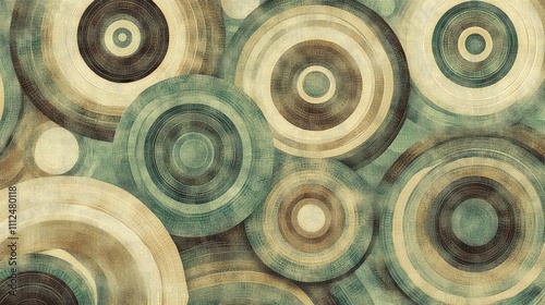 A calming organic pixel pattern with circular and spiral motifs in a muted color palette of green, brown, and beige, creating harmony