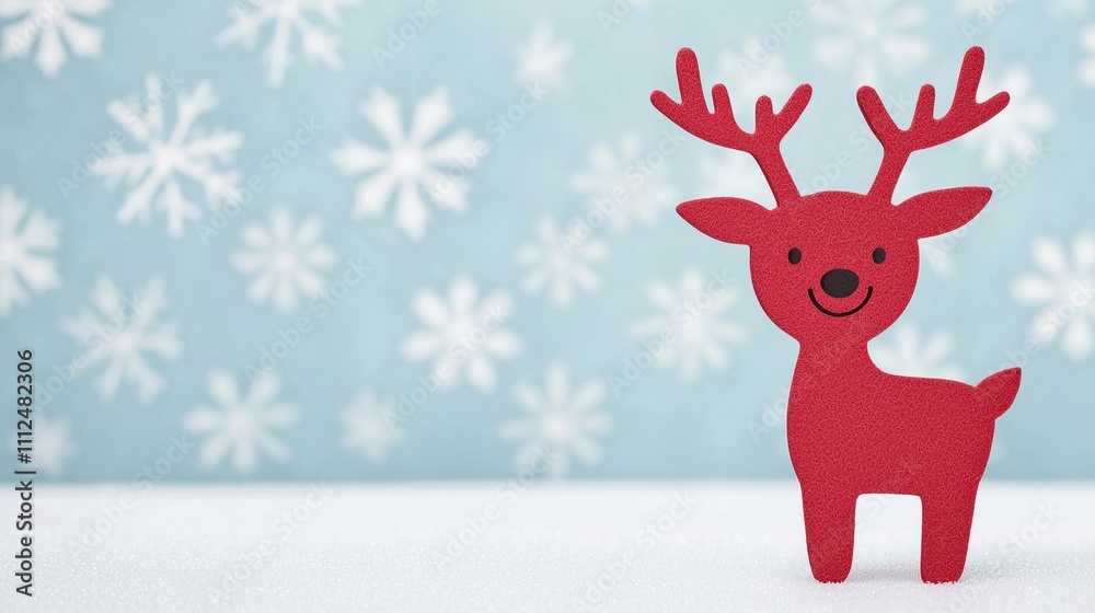 Festive Animated Christmas E-Card Featuring Cute Red Reindeer on Snowy Background with Falling Snowflakes in Whimsical Winter Wonderland Style Festive Animated Christmas E-Card Featuring Cute Red Reindeer on Snowy Background with Falling Snowflakes in Whimsical Winter Wonderland Style
