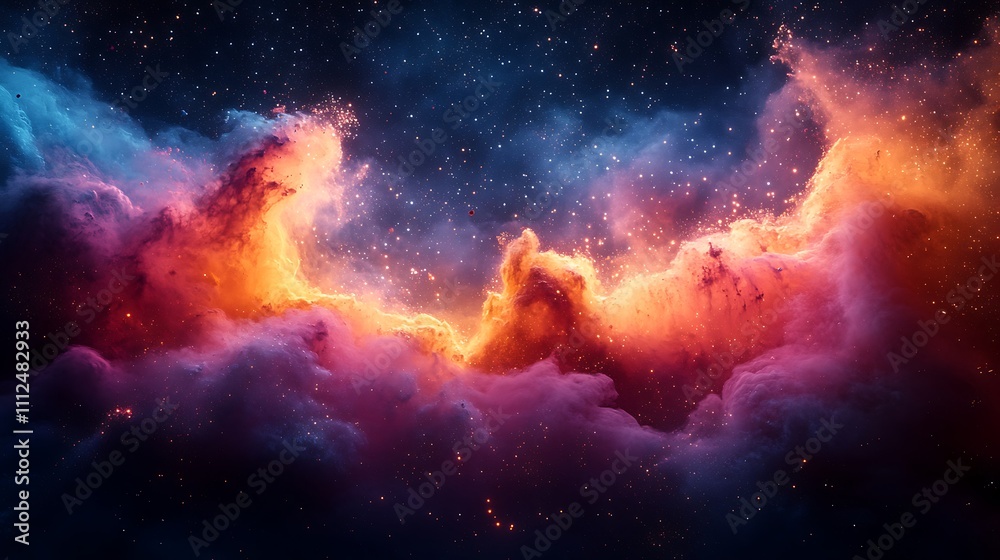 Fototapeta premium Vibrant nebula in deep space, cosmic clouds of gas and dust with stars.