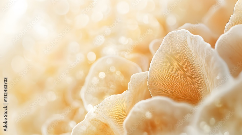 Delicate Pale Mushrooms Glowing in Soft Sunlight Delicate Pale Mushrooms Glowing in Soft Sunlight