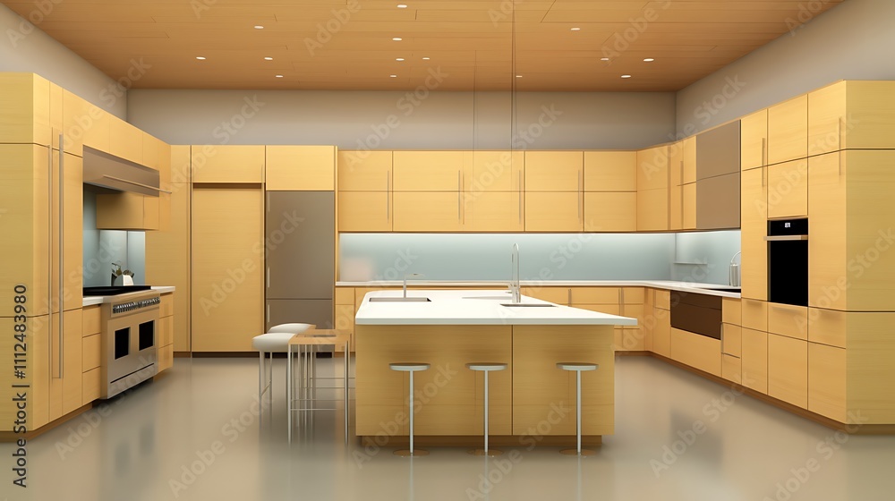 Modern Kitchen Design With Light Wood Cabinets And Island Modern Kitchen Design With Light Wood Cabinets And Island
