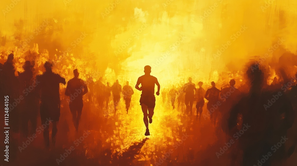 Fototapeta premium Läufer rennen durch eine glühende Atmosphäre