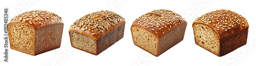 Freshly Baked Whole Grain Bread Loaves on White Background