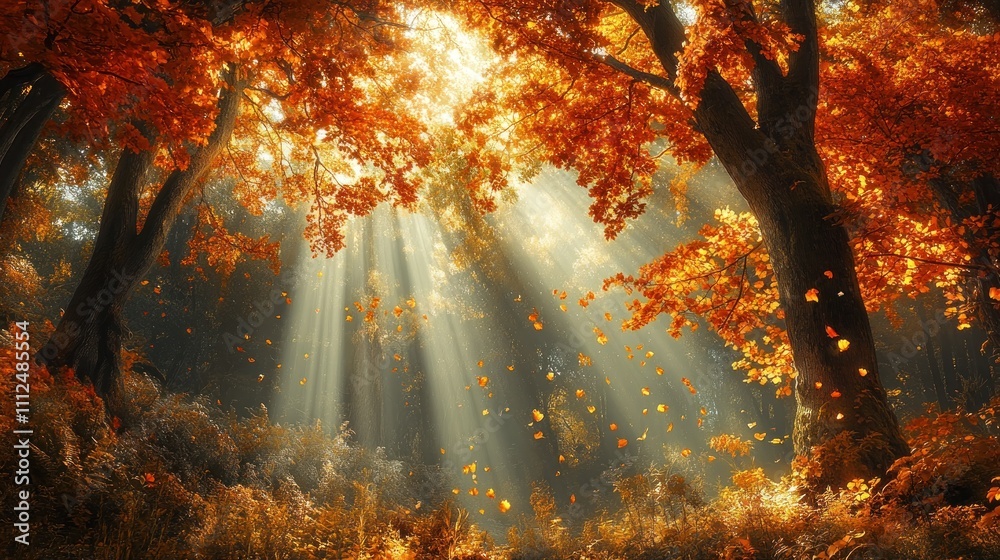 A serene autumn forest with golden leaves and sunlight filtering through the trees. A serene autumn forest with golden leaves and sunlight filtering through the trees.