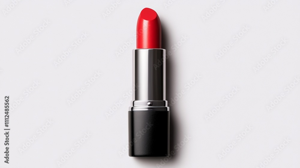 Radiant Red: Capturing the elegance of a classic lipstick, poised and ready to add a pop of vibrant color. Perfect for beauty, makeup, and cosmetic concepts.