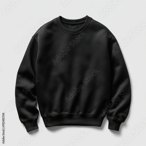 A stylish black sweatshirt displayed against a minimalistic background, Ideal for fashion blogs, e-commerce sites, or marketing materials focused on apparel and casual wear,