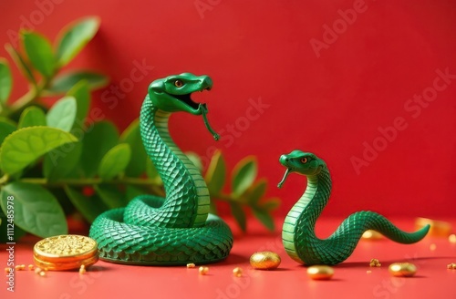 chinese new year green wooden snake background photo