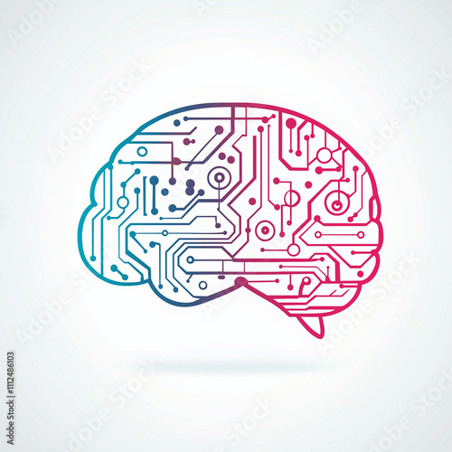 A stylized brain icon with circuit lines on a white background, representing artificial intelligence.
