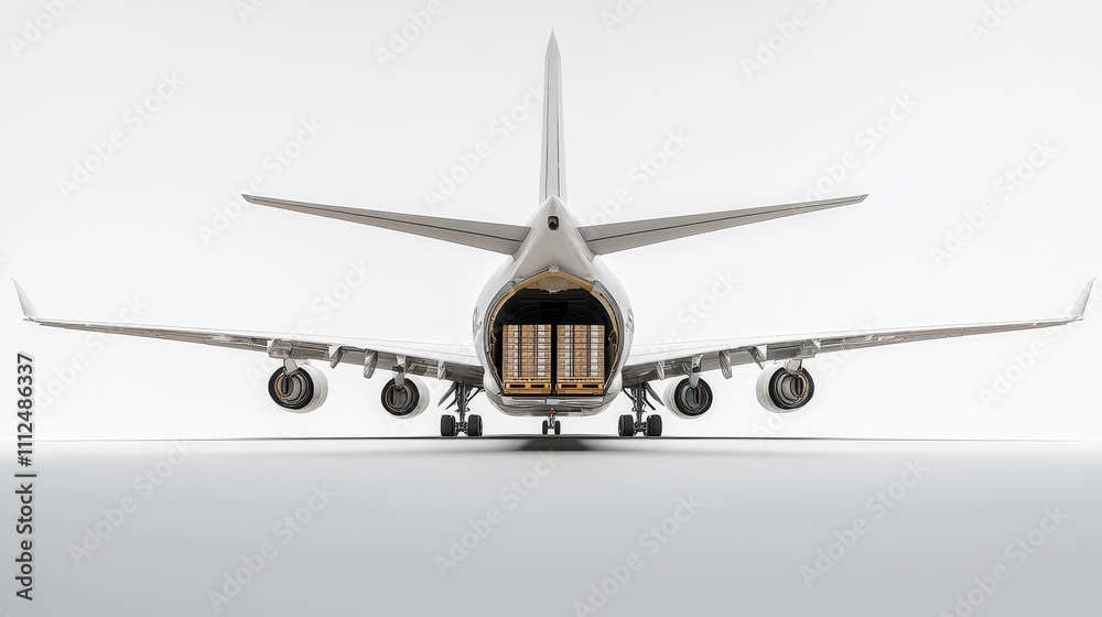 A large airplane is seen with its cargo door open A large airplane is seen with its cargo door open