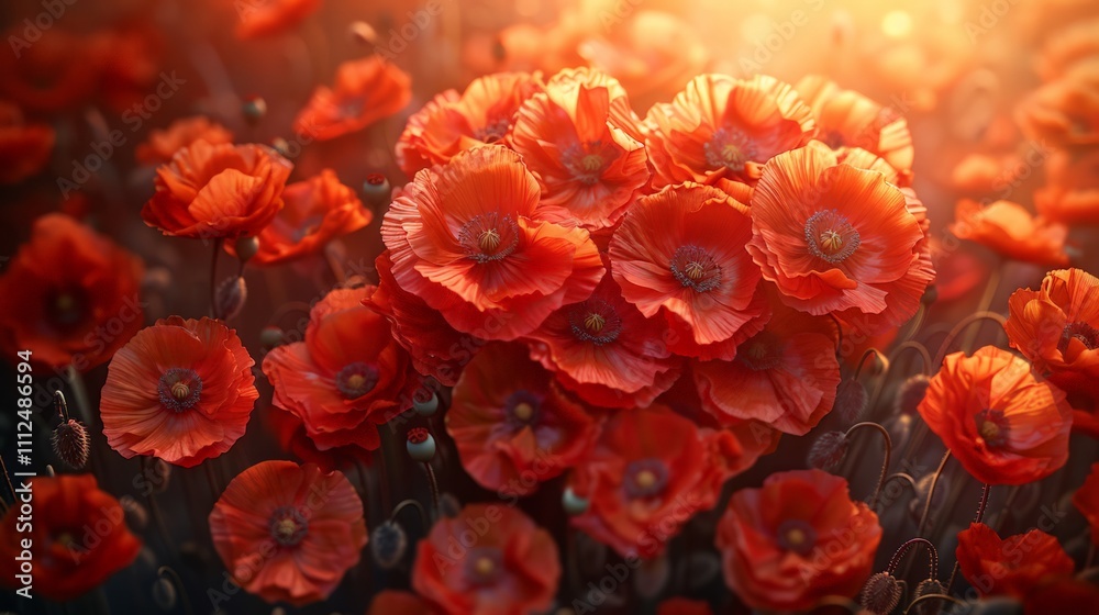Vibrant poppy field blooming in nature close-up photography warm light celebrating spring beauty Vibrant poppy field blooming in nature close-up photography warm light celebrating spring beauty
