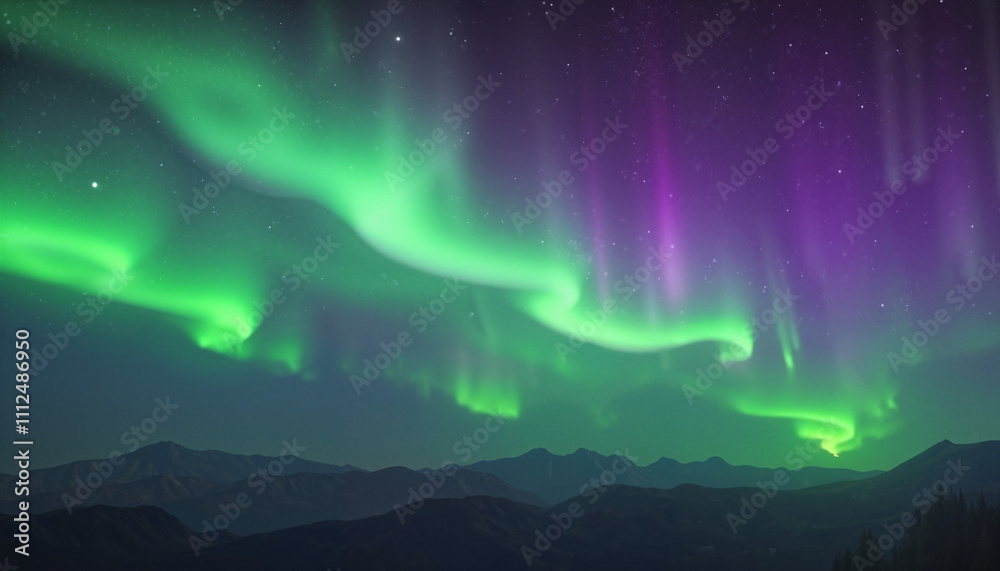 Good background of green aurora lights over mountain peaks. Good background of green aurora lights over mountain peaks.