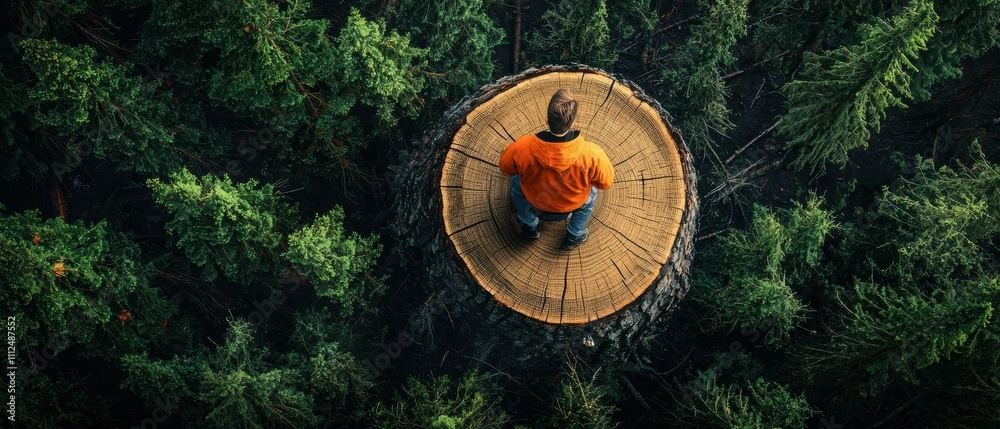 Naklejka premium Forester's aerial view of nature's patterns in a tranquil forest clearing