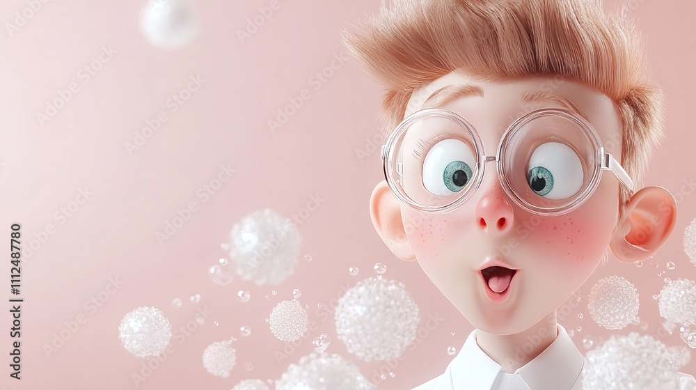 Health warning Understand the risks symptoms and prevention measures to ensure safety and avoid disease. Excited Boy with Round Glasses Surrounded by Floating Bubbles and Soft Background Health warning Understand the risks symptoms and prevention measures to ensure safety and avoid disease. Excited Boy with Round Glasses Surrounded by Floating Bubbles and Soft Background