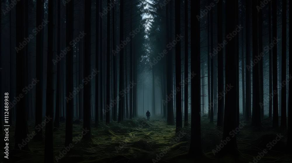 Naklejka premium silhouette dark pine tree forest