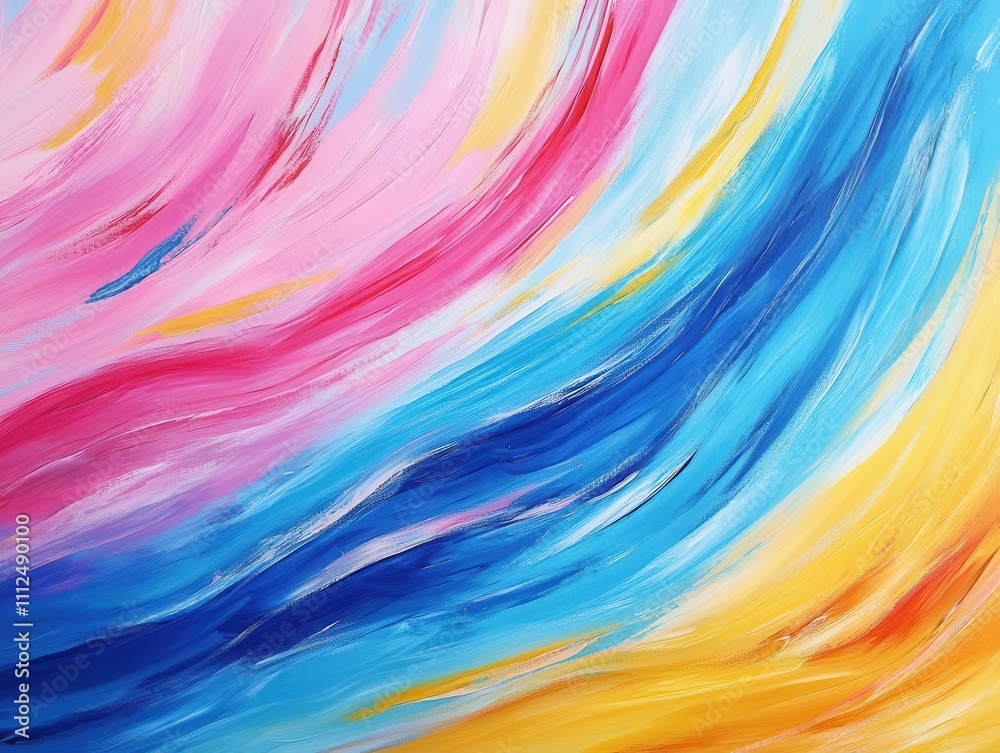Fototapeta premium waves of color blend seamlessly in an abstract backdrop, radiating vibrant hues of blue, pink, and yellow, creating a dynamic atmosphere of energy and movement