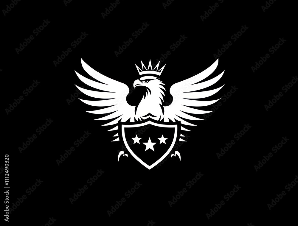 Obraz premium Crowned eagle mascot with shield and stars.