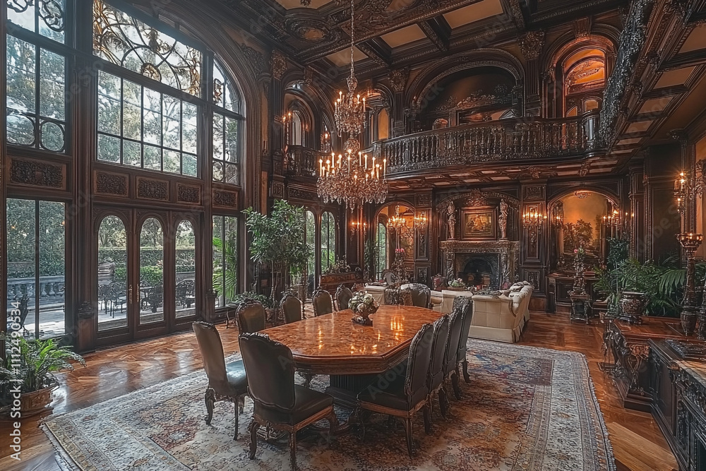 Fototapeta premium Grand Mansion Interior Exquisite Dining Room Design