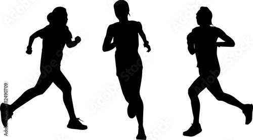 silhouette running woman posture black shape on white background