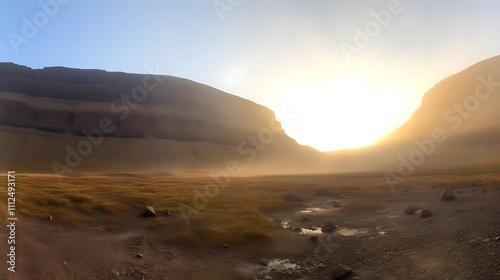 Sunset Over Hazy Valley Dramatic Mountain Landscape