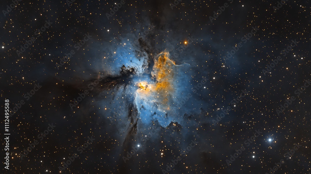 Fototapeta premium Bright regions of a nebula surrounded by the darkness of space creating a glowing contrast