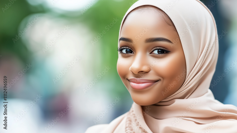 Elegant Muslim girl in a vibrant headscarf, smiling warmly and exuding joy, positivity, and pride, a stunning representation of cultural grace and the fusion of tradition with modern attitude Elegant Muslim girl in a vibrant headscarf, smiling warmly and exuding joy, positivity, and pride, a stunning representation of cultural grace and the fusion of tradition with modern attitude