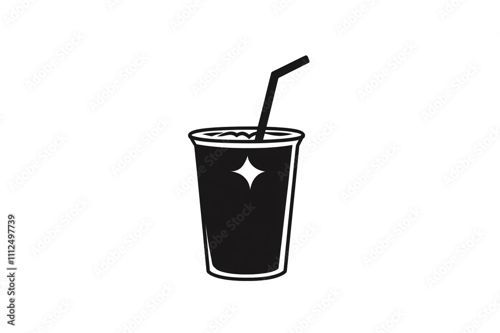 a black and white image of a drink with a straw a black and white image of a drink with a straw