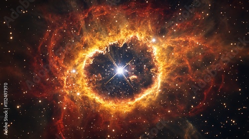 Wallpaper Mural A dynamic nebula in bold shades of red and gold with bright stars at its center Torontodigital.ca