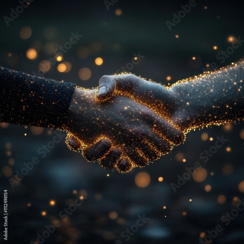 Mystical Handshake: Symbolizing Unity and Achievement with Glowing Halo Effect