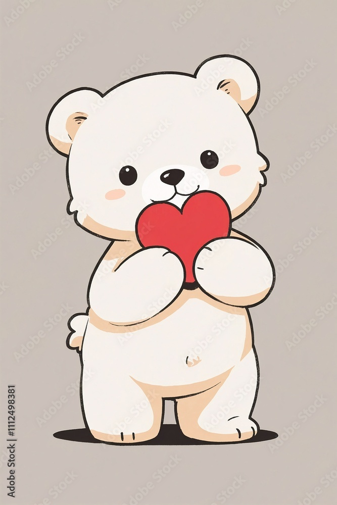 Minimalist Drawing of a Cute White Teddy Bear Holding a Red Heart Against a Dark Background Minimalist Drawing of a Cute White Teddy Bear Holding a Red Heart Against a Dark Background