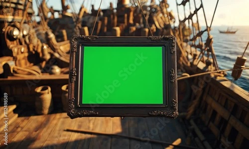 Ornate Frame with Green Screen on a Pirate Ship