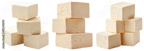 Freshly cut tofu blocks arranged artistically photo