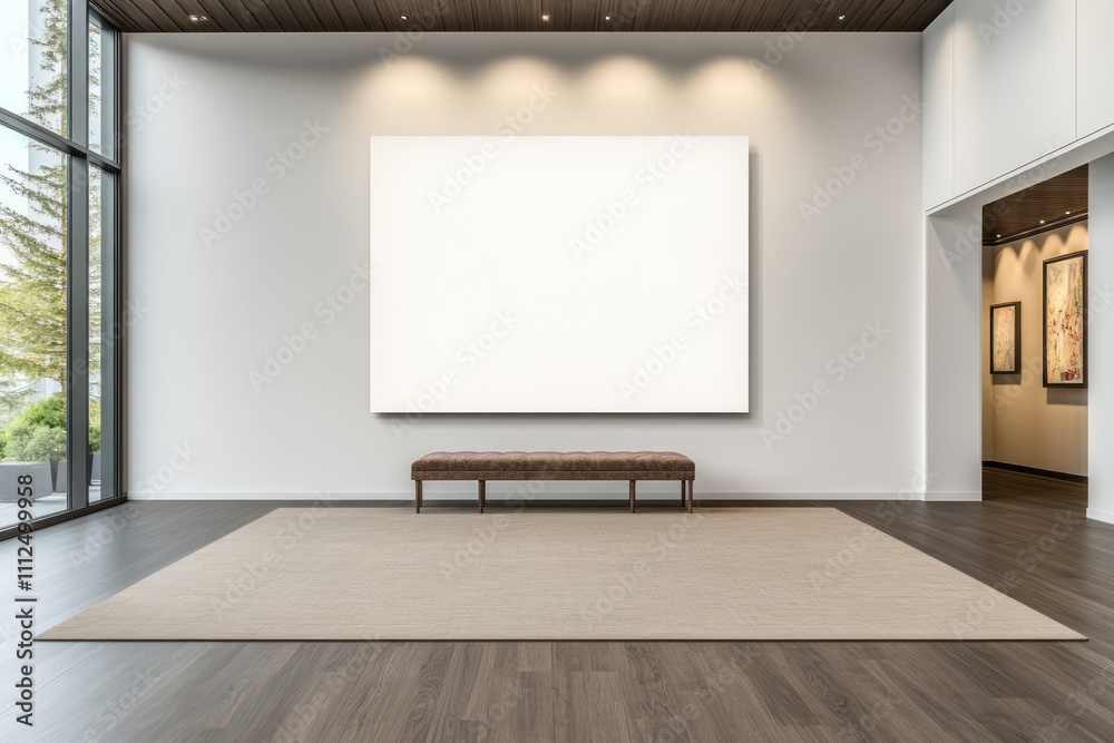 Empty Canvas: A Large Blank Wall in an Art Gallery with Dark Wood Floor Empty Canvas: A Large Blank Wall in an Art Gallery with Dark Wood Floor