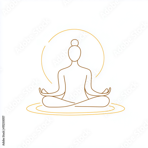 Minimalist Line Art of a Meditating Person in Lotus Position on White Background