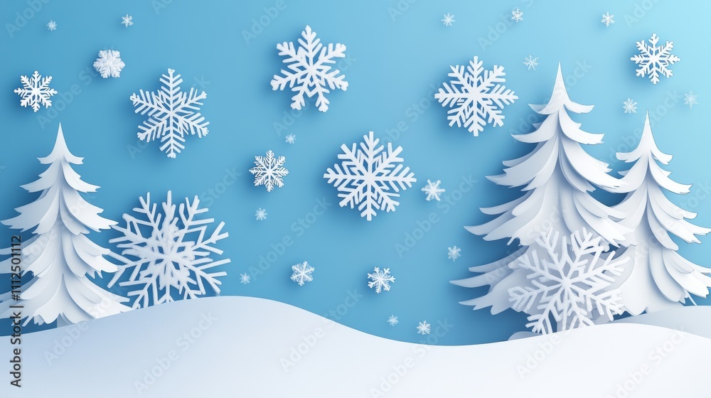 A pretty winter scene with snowflakes, perfect for Christmas cards. It's a snowy landscape image. A pretty winter scene with snowflakes, perfect for Christmas cards. It's a snowy landscape image.