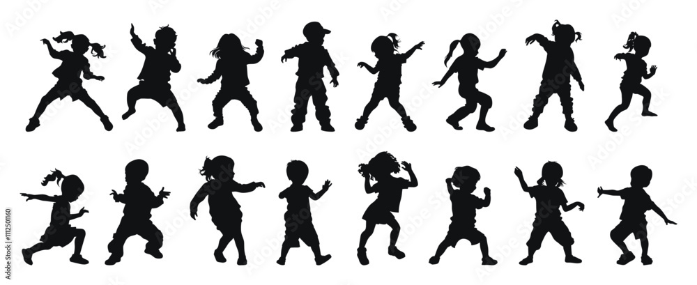 Children in Playful and Dancing Poses Vector Illustration set. Collection of Kids in Energetic and Joyful Movements and Stances. Children in Playful and Dancing Poses Vector Illustration set. Collection of Kids in Energetic and Joyful Movements and Stances.