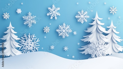 A pretty winter scene with snowflakes, perfect for Christmas cards. It's a snowy landscape image.