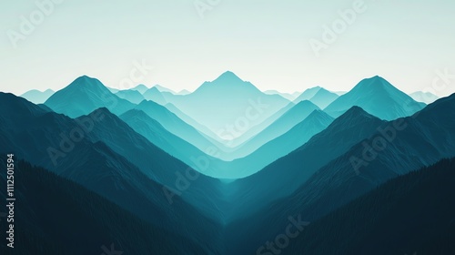 Serene mountain range in tranquil blue hues