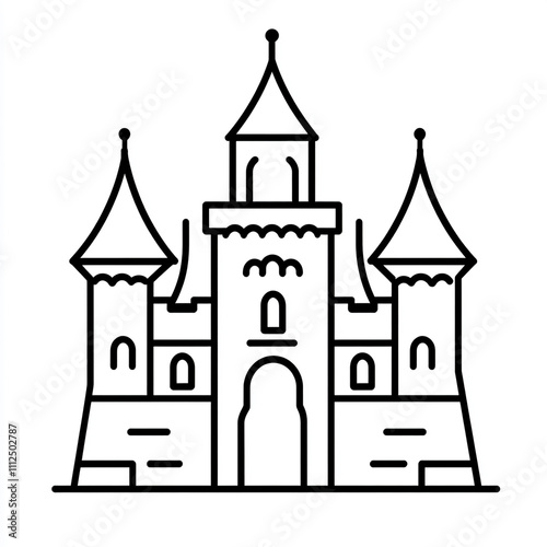 Castle simple icon in black outline illustration on a white background.