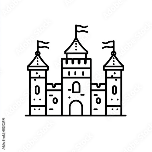 Castle simple icon in black outline illustration on a white background.