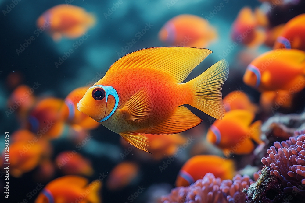 Vibrant Orange Fish Swims Among Coral Reef
