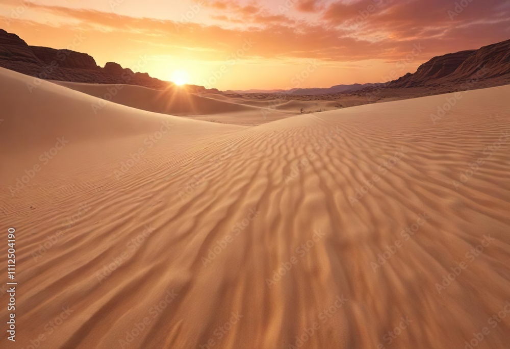 A breathtaking sunset over arid sand depicts an endless expanse of warm colors and soft hues, vastness, golden light, desert sunset A breathtaking sunset over arid sand depicts an endless expanse of warm colors and soft hues, vastness, golden light, desert sunset