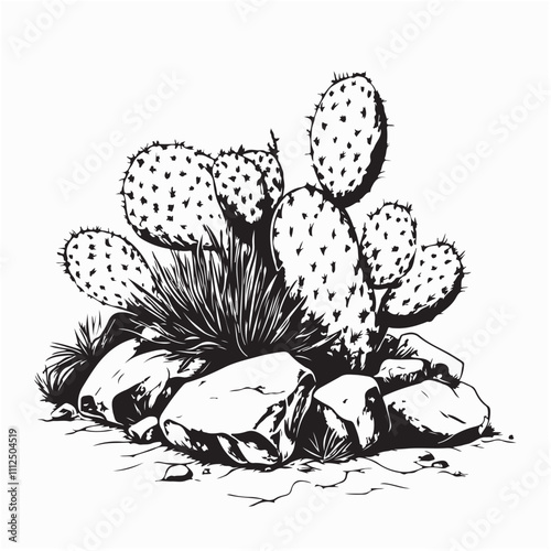 a group of cactus plants on the rocks image vector isolated on white background 