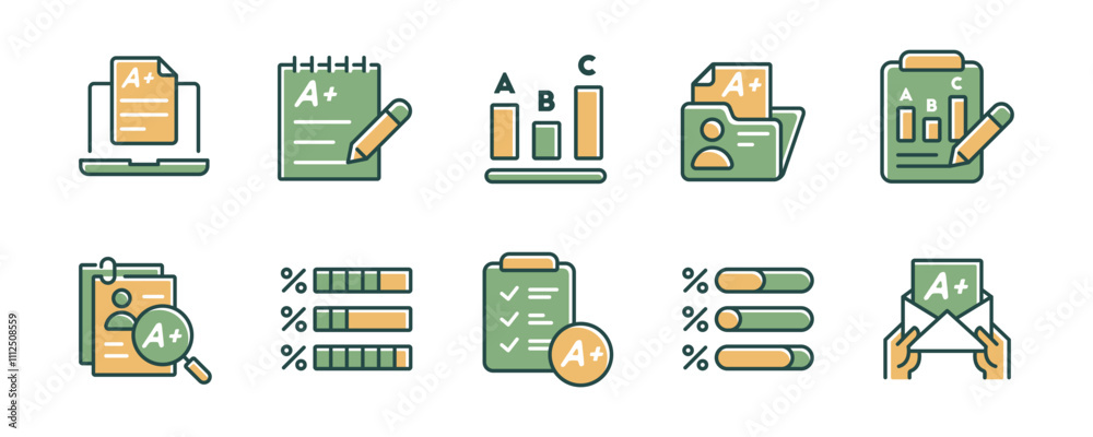 quiz exam score result icon set questionnaire test grade assessment evaluation data education symbol vector illustration for web and app quiz exam score result icon set questionnaire test grade assessment evaluation data education symbol vector illustration for web and app