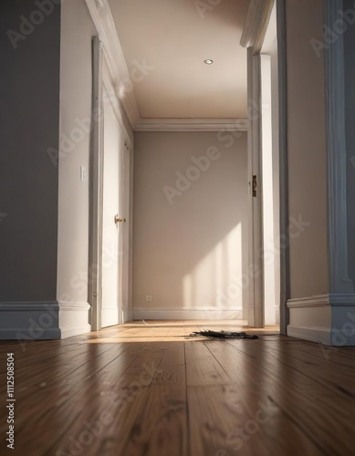 A faint scratching sound echoes through an empty apartment room as a claw inches towards the light, darkness, shadows, subtle threat