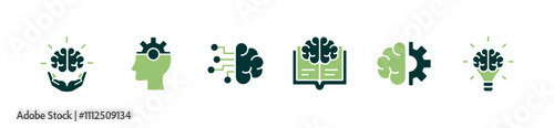 set of brain creative idea icon vector business education brainstorm cognition intelligence symbol illustration